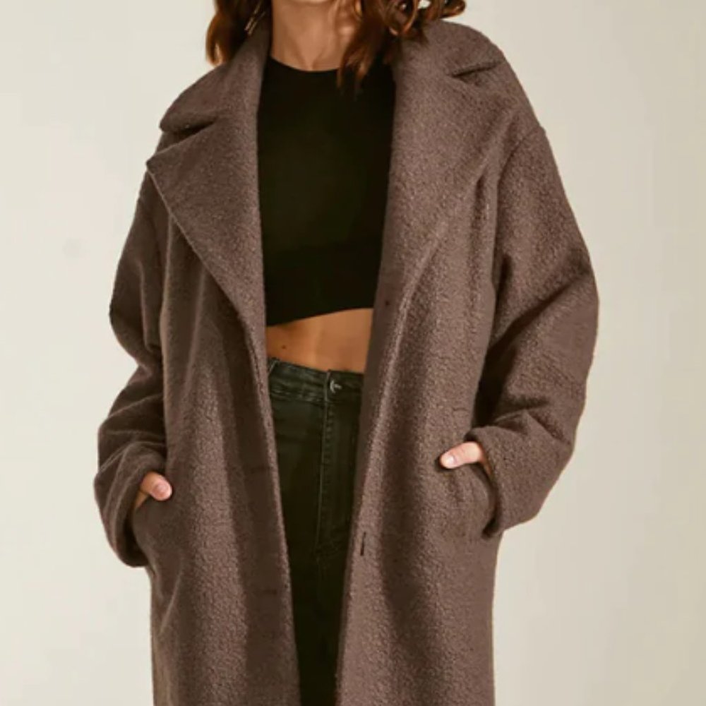 Fashionable Long Wool Coat - Brown